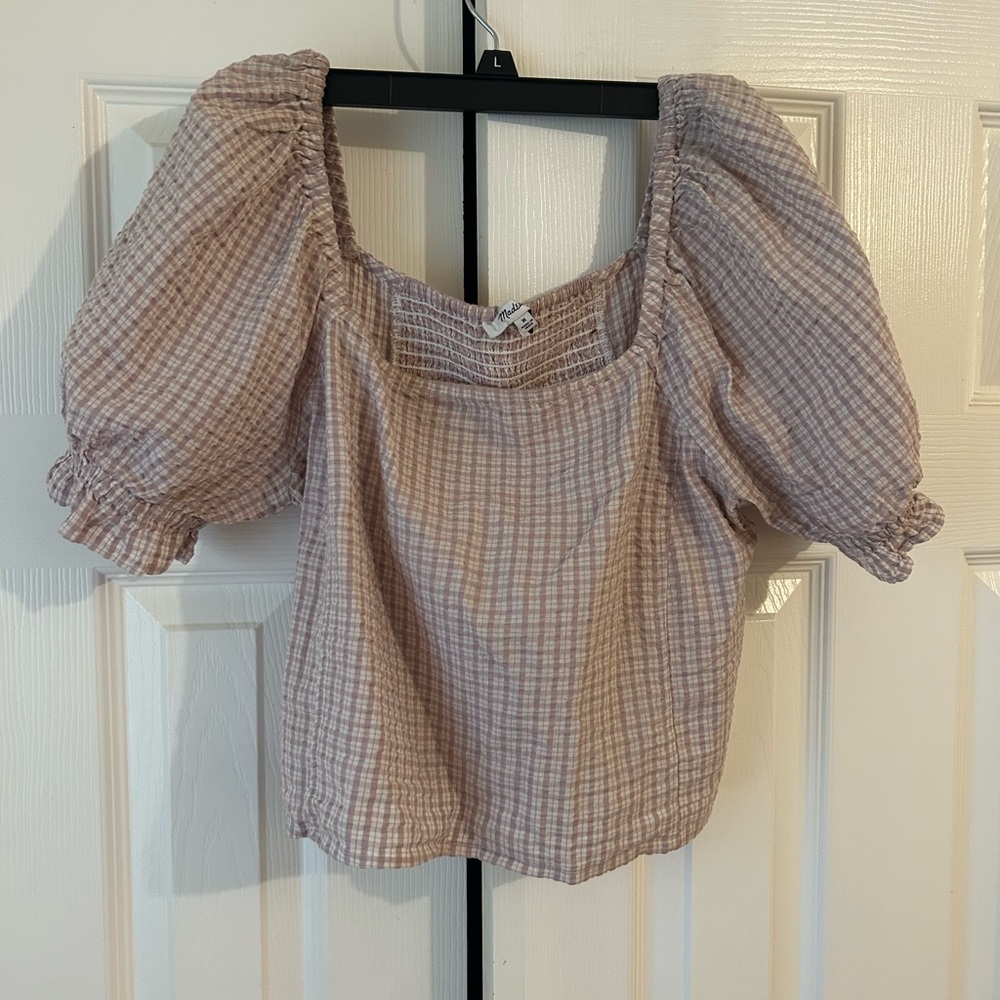 Madewell Plaid Puff Sleeve Top